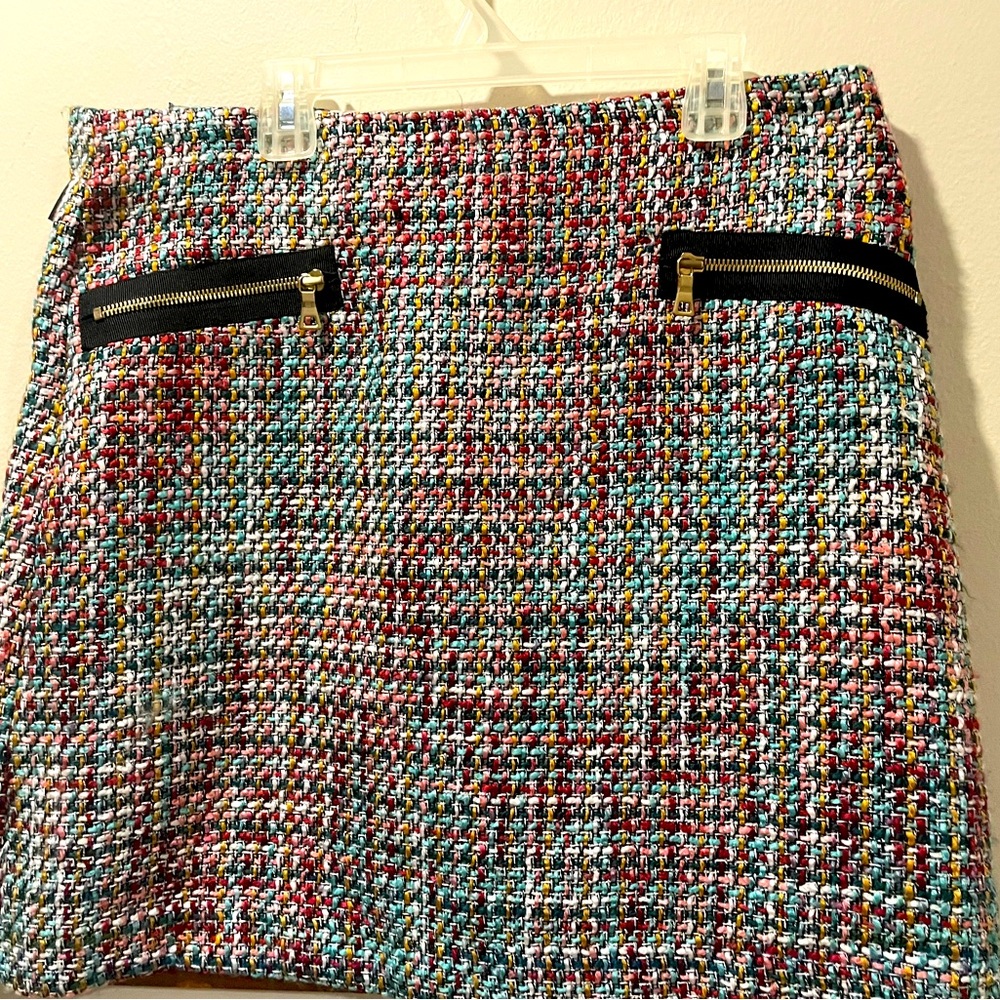 Loft Petites Tweed Zippered Mini Skirt Multicolor Petite size 12